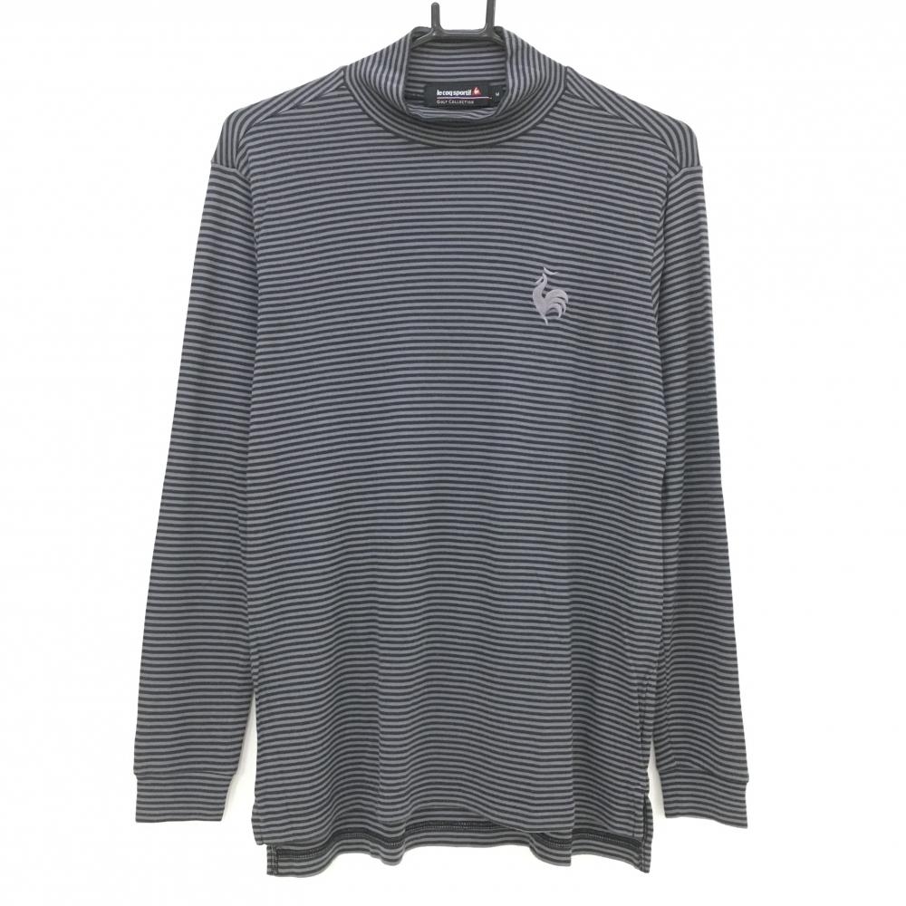 ルコックゴルフ 長袖ハイネックシャツ グレー×黒 ボーダー メンズ M ゴルフウェア le coq sportif