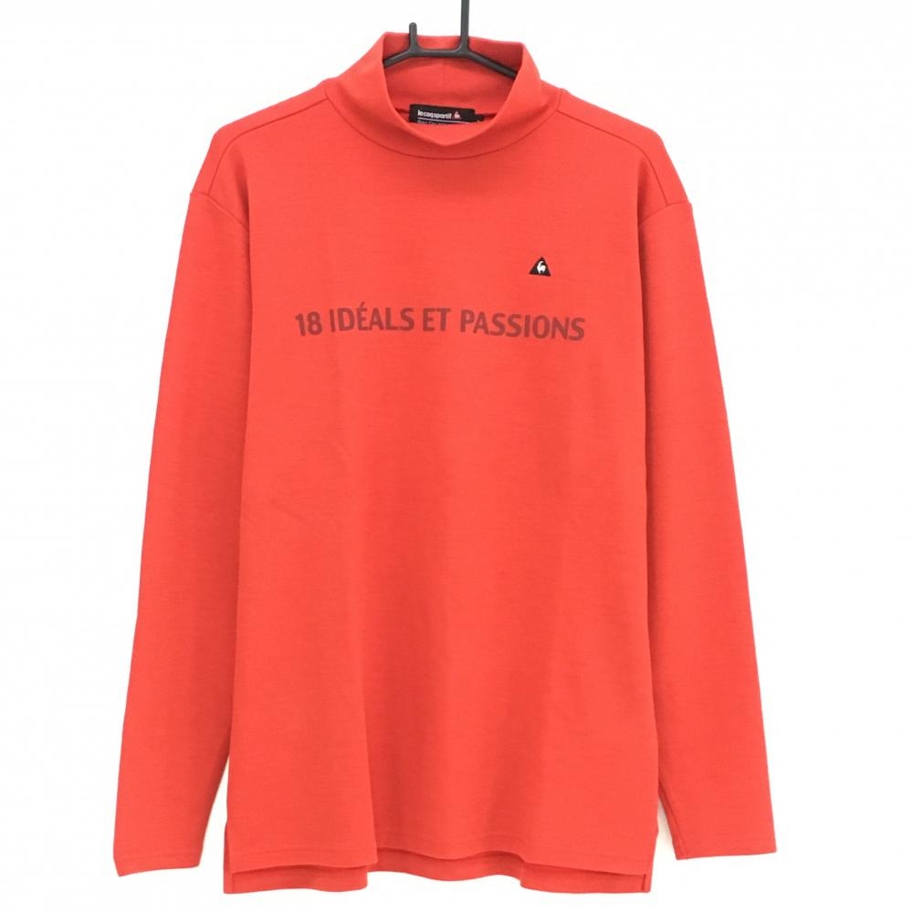 【超美品】ルコック 長袖ハイネックシャツ レッド ウール混 ロゴ刺しゅう メンズ L ゴルフウェア le coq sportif