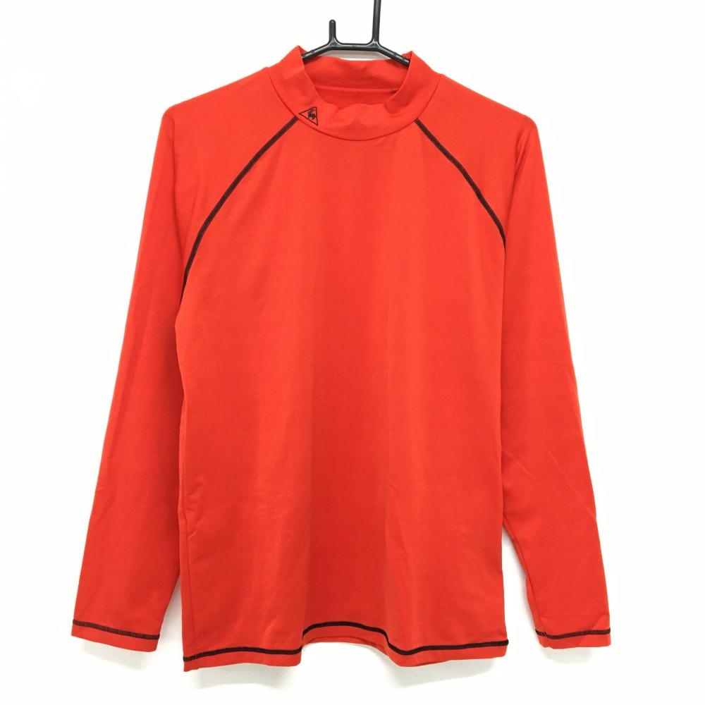【超美品】ルコックゴルフ 長袖ハイネックシャツ レッド×黒 ネックロゴ ストレッチ インナー メンズ LL ゴルフウェア le coq sportif
