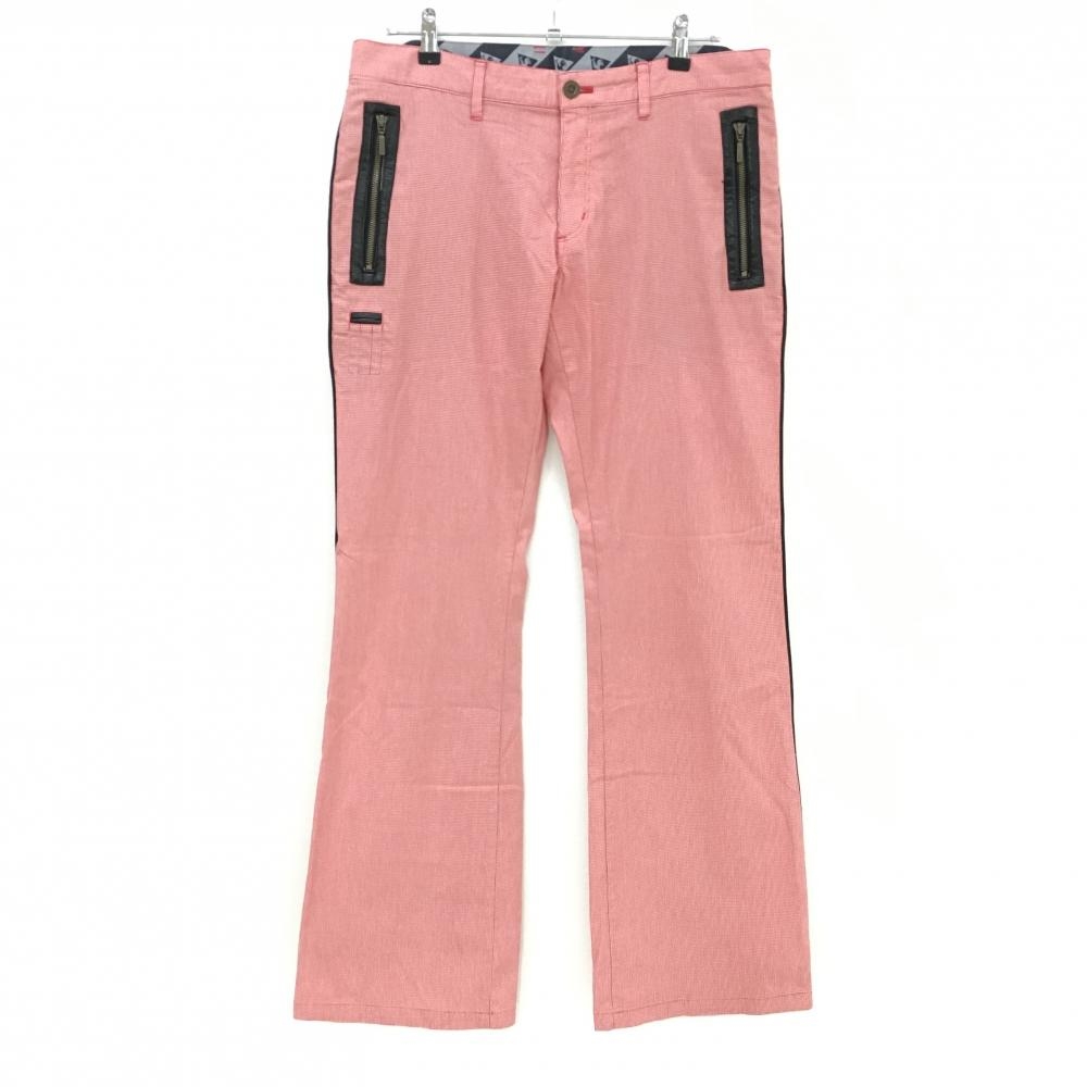 ルコックゴルフ パンツ レッド×白 千鳥調 サイドライン 一部合成皮革 ストレッチ メンズ 88 ゴルフウェア le coq sportif