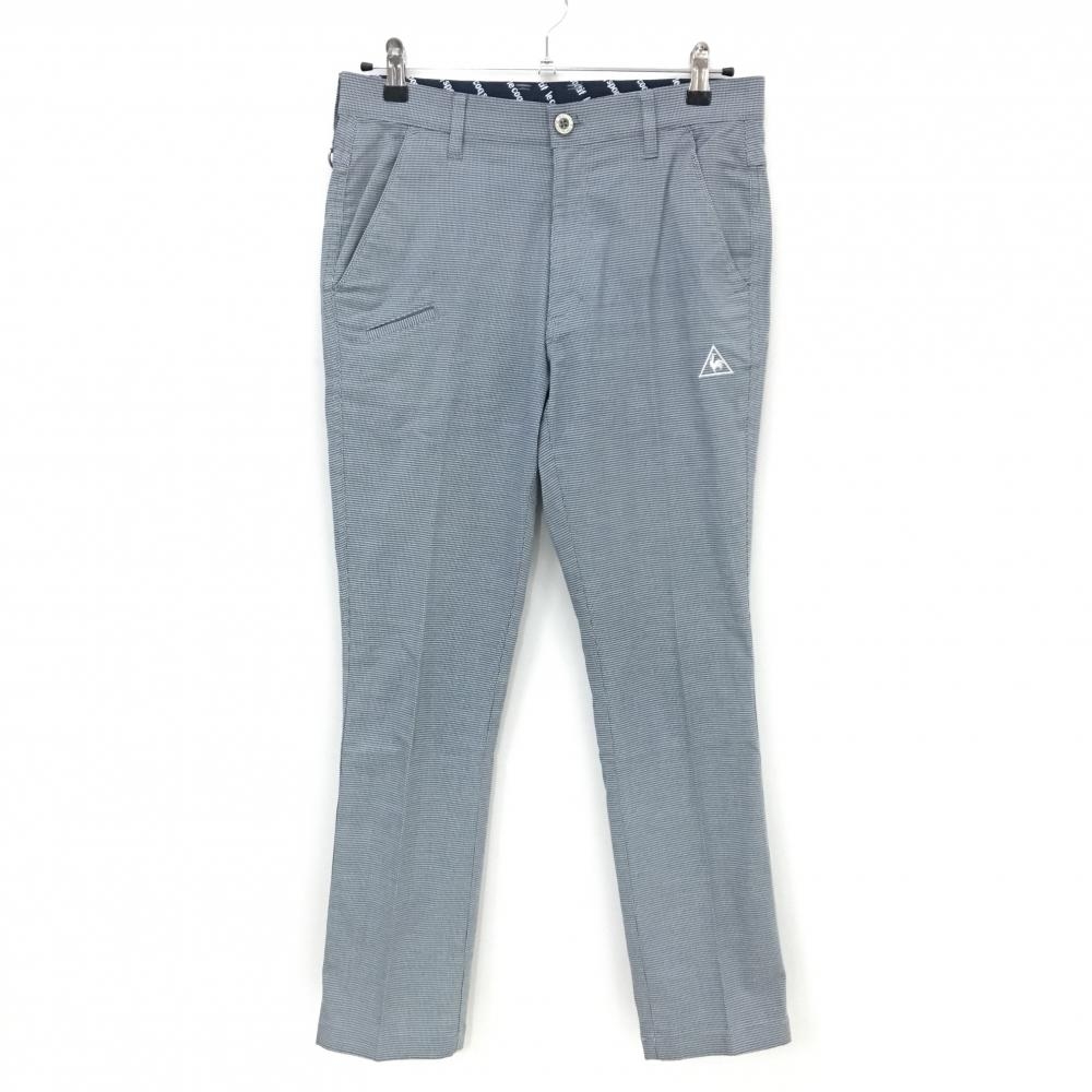 【美品】ルコックゴルフ パンツ ネイビー×白 総柄 ストレッチ 複数ポケット メンズ 79 ゴルフウェア le coq sportif