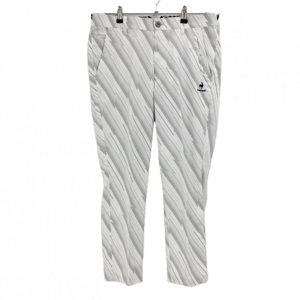 【美品】ルコックゴルフ パンツ 白×グレー系 総柄 ロゴ刺しゅう  メンズ 88 ゴルフウェア le coq sportif