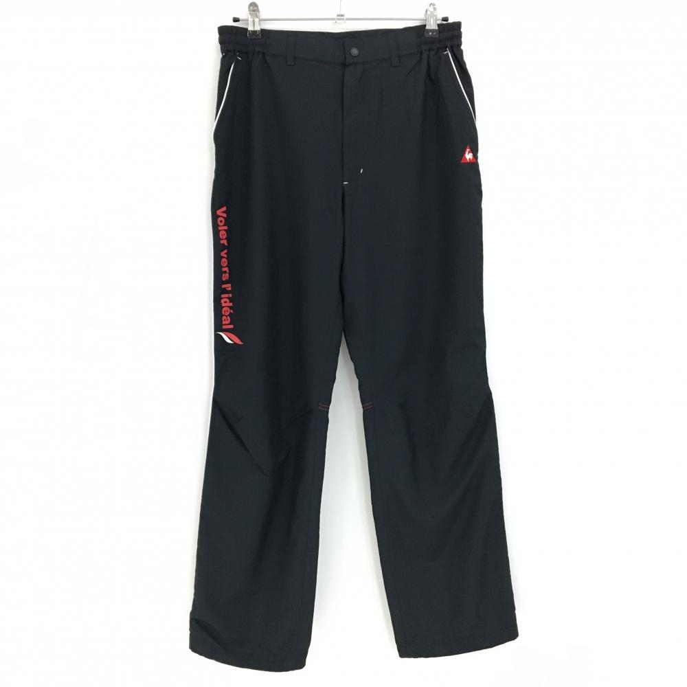 【超美品】ルコックゴルフ パンツ 黒×白 パイピングライン ストライプ地模様 裏地メッシュ メンズ L ゴルフウェア le coq sportif