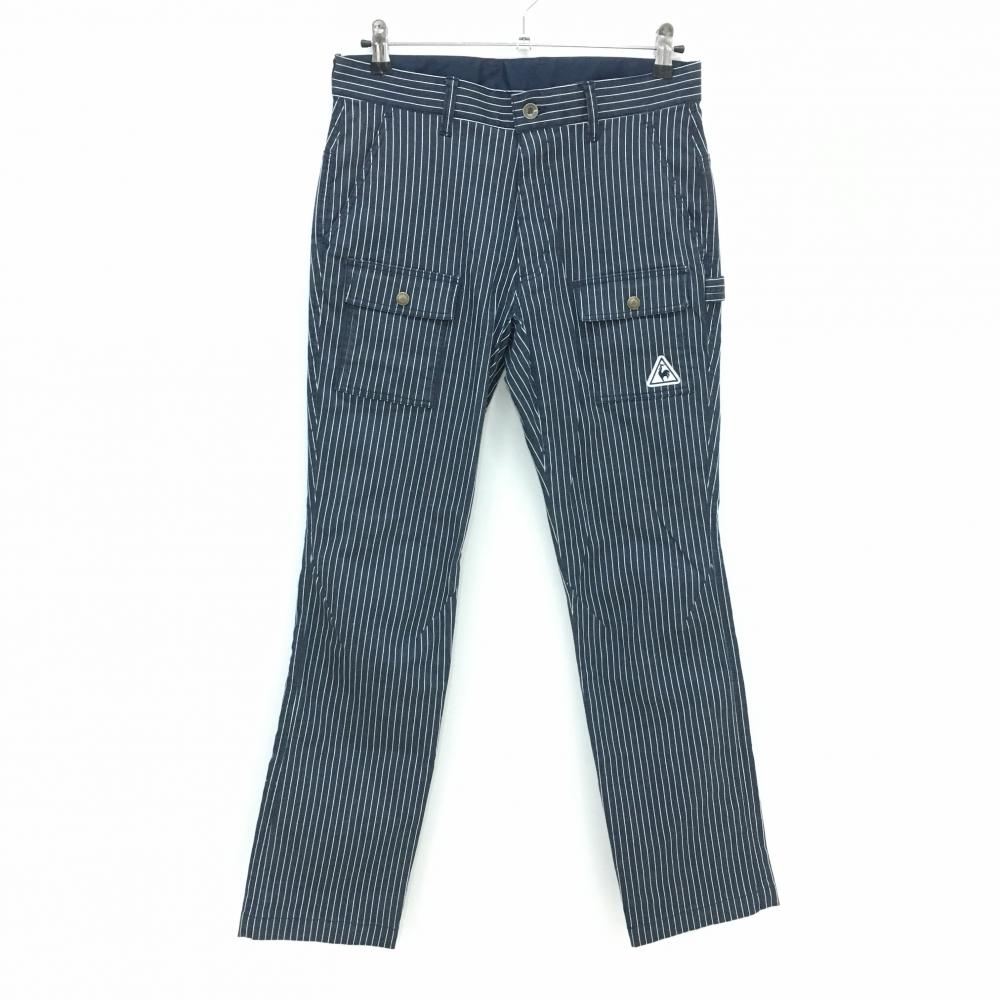 【超美品】ルコックゴルフ カーゴパンツ ネイビー×白 ストライプ ストレッチ メンズ 82 ゴルフウェア le coq sportif
