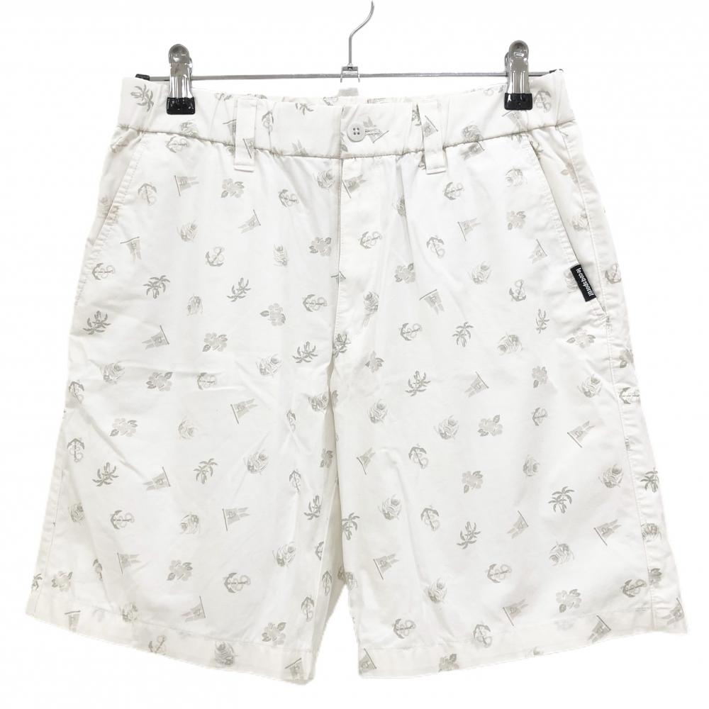 【美品】ルコックゴルフ ハーフパンツ 白×グレー 総柄 ウエストゴム メンズ 76-80 ゴルフウェア le coq sportif