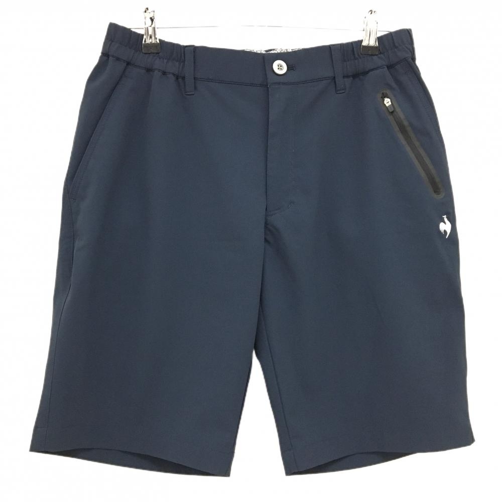 【超美品】ルコックゴルフ ハーフパンツ ネイビー ロゴ白 ジップポケット メンズ L ゴルフウェア le coq sportif