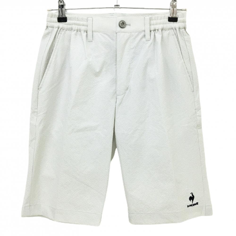 【新品】ルコックゴルフ ハーフパンツ ライトグレー×白 チェック サッカー生地 メンズ M ゴルフウェア le coq sportif