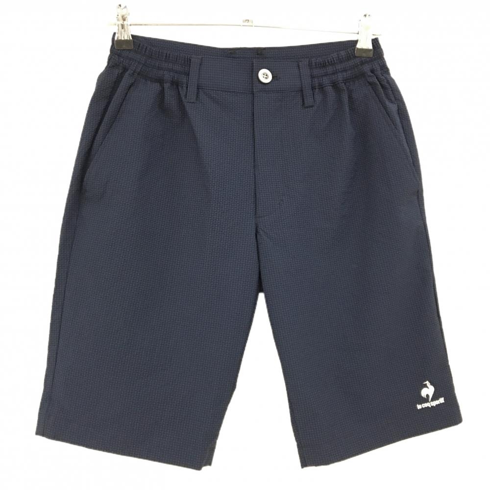 【超美品】ルコックゴルフ ハーフパンツ ネイビー×黒 チェック サッカー生地 メンズ M ゴルフウェア le coq sportif