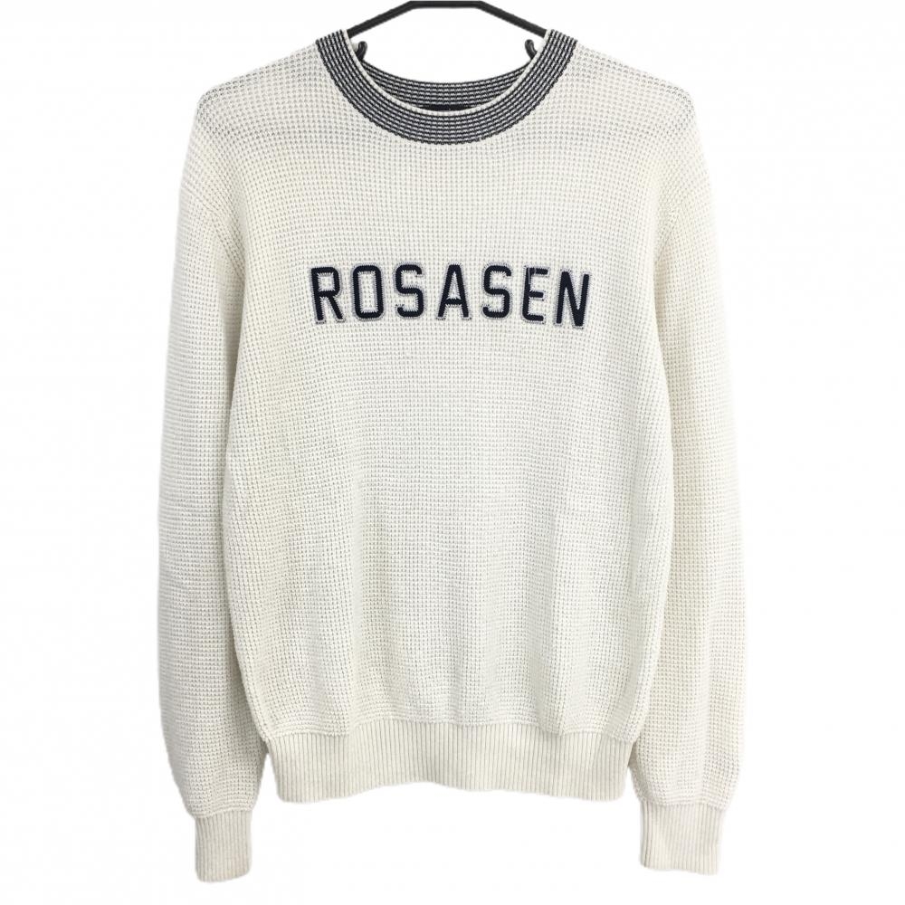 ロサーセン セーター アイボリー×ネイビー フロントロゴ ニット メンズ 48(M) ゴルフウェア Rosasen