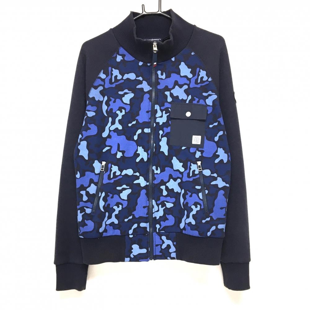 ロサーセン ジャケットブルゾン ダークネイビー×ブルー系 身頃カモフラ調 迷彩 裏起毛 メンズ L ゴルフウェア Rosasen