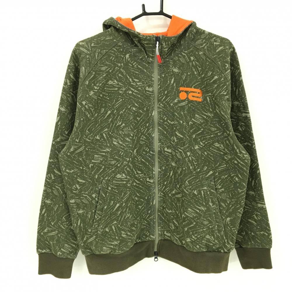 【美品】ロサーセン ジップパーカー カーキ 総柄 ロゴオレンジ 裏地付 メンズ LL ゴルフウェア Rosasen