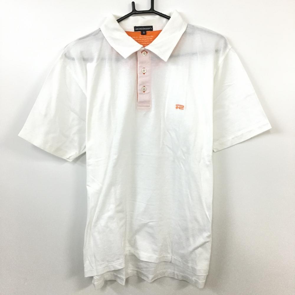 Rosasen ロサーセン 半袖ポロシャツ 白×オレンジ シンプル 前立てオレンジ  メンズ S ゴルフウェア
