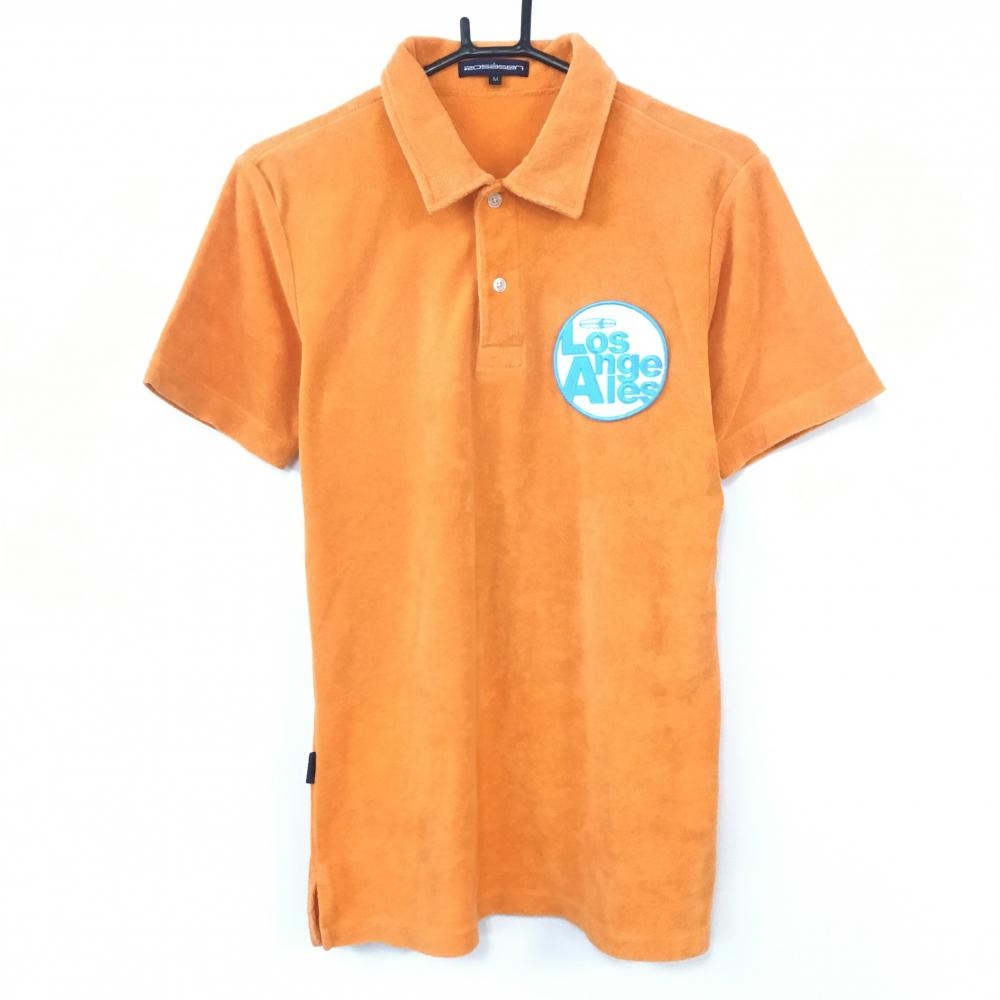 Rosasen ロサーセン 半袖ポロシャツ オレンジ パイル地 ビッグワッペン メンズ M ゴルフウェア