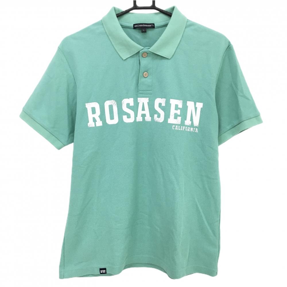 【超美品】ロサーセン 半袖ポロシャツ ライトグリーン×白 胸元ロゴプリント メンズ L ゴルフウェア Rosasen