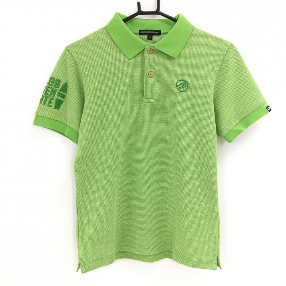ロサーセン 半袖ポロシャツ ライトグリーン 地模様 ロゴ刺しゅう メンズ M ゴルフウェア Rosasen