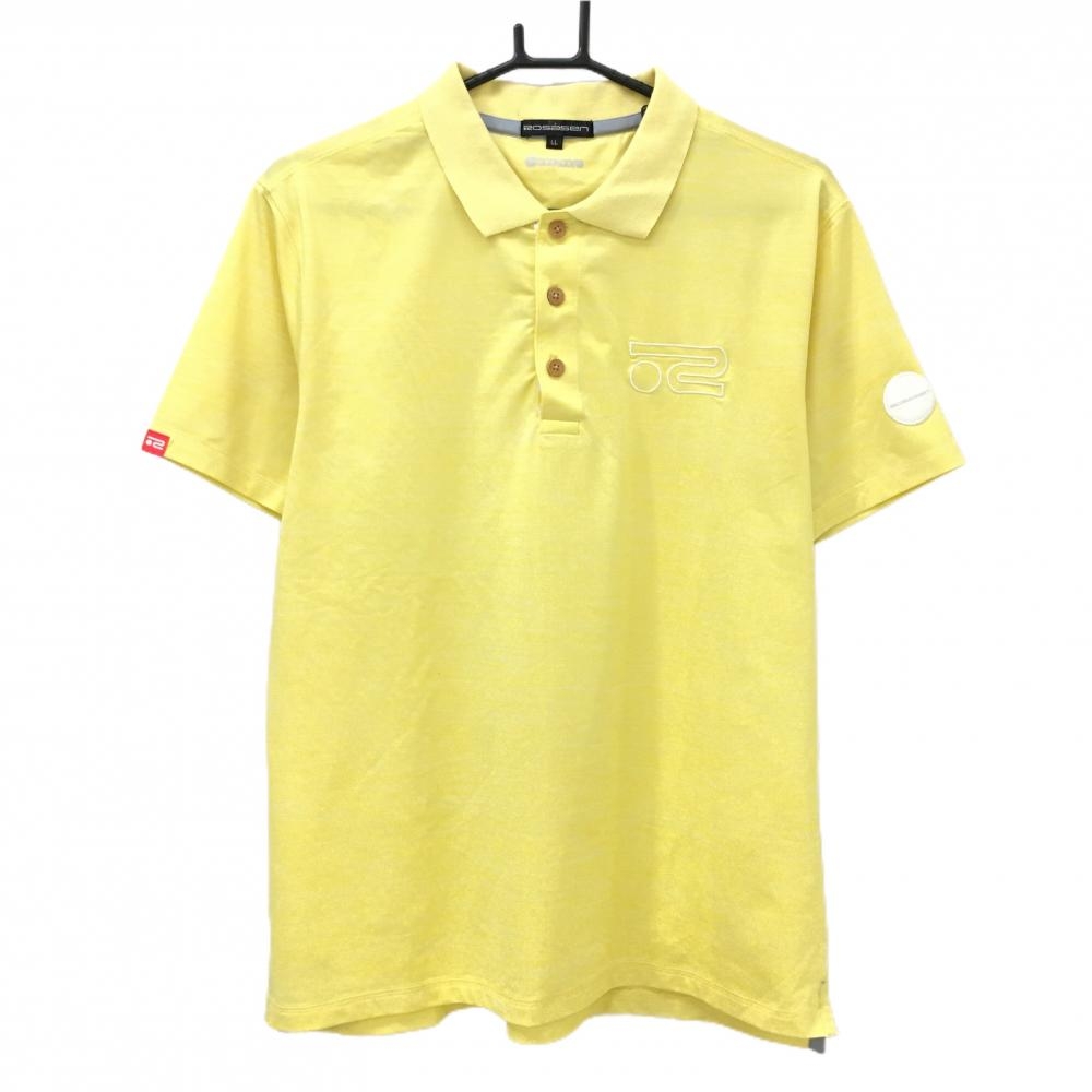 ロサーセン 半袖ポロシャツ 杢イエロー×白 袖ワッペン メンズ LL ゴルフウェア Rosasen
