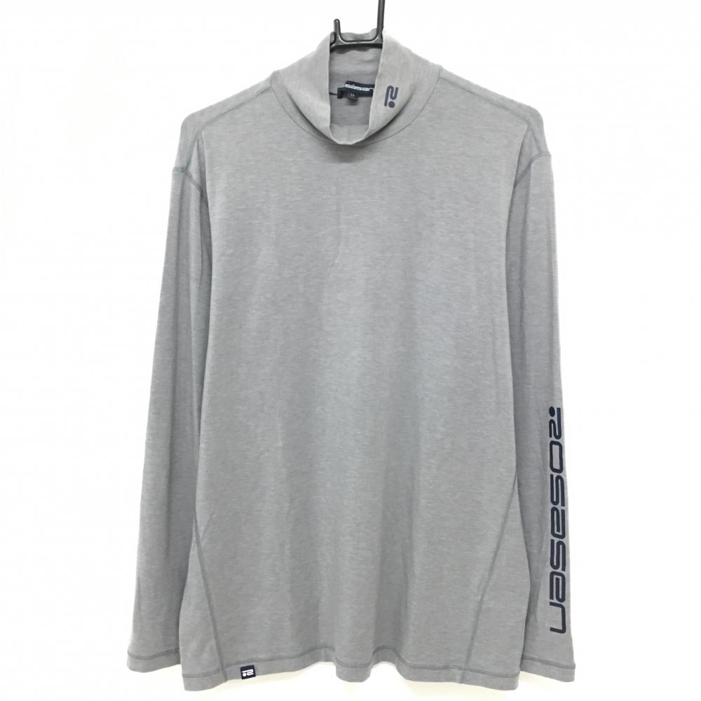 【美品】ロサーセン ハイネックインナーシャツ グレー×ネイビー 袖ロゴ メンズ LL ゴルフウェア Rosasen