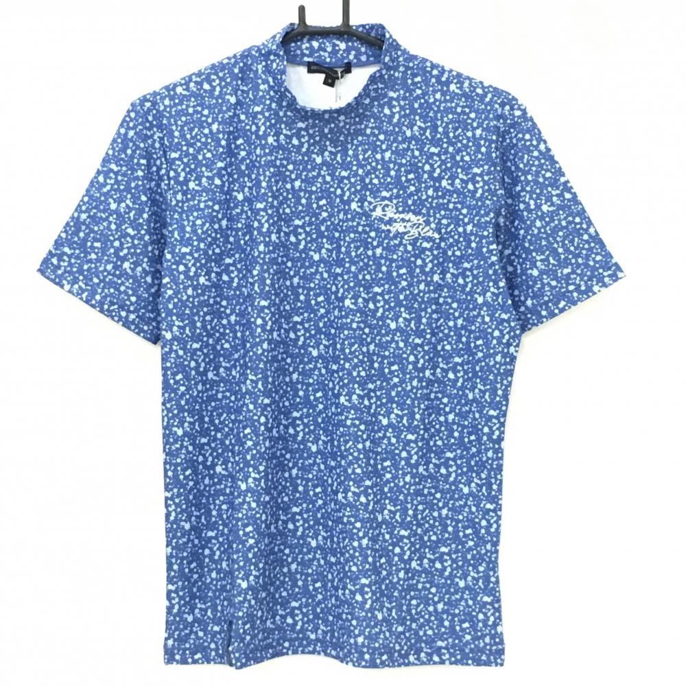 【新品】ロサーセン 半袖ハイネックシャツ ブルー×ライトブルー 総柄 胸刺しゅう メンズ M ゴルフウェア Rosasen
