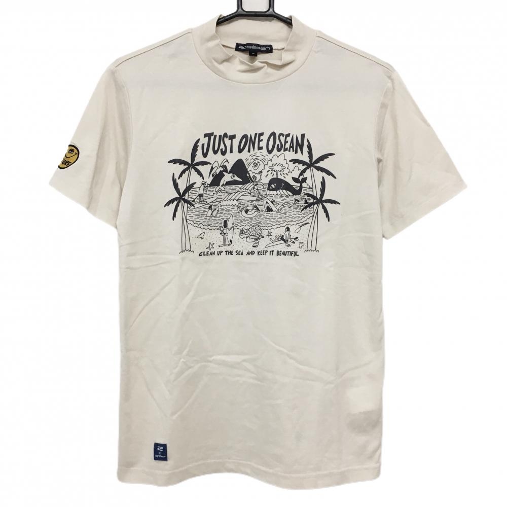 【超美品】ロサーセン×LOOSEMAN 半袖ハイネックシャツ ベージュ×ダークグレー系 ルーズマン  メンズ M ゴルフウェア Rosasen