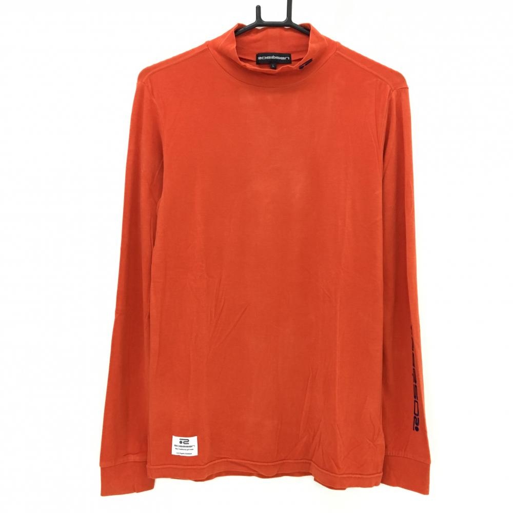 【美品】ロサーセン 長袖ハイネックシャツ オレンジ×ブルー 表微起毛 アクリル混 メンズ L ゴルフウェア Rosasen