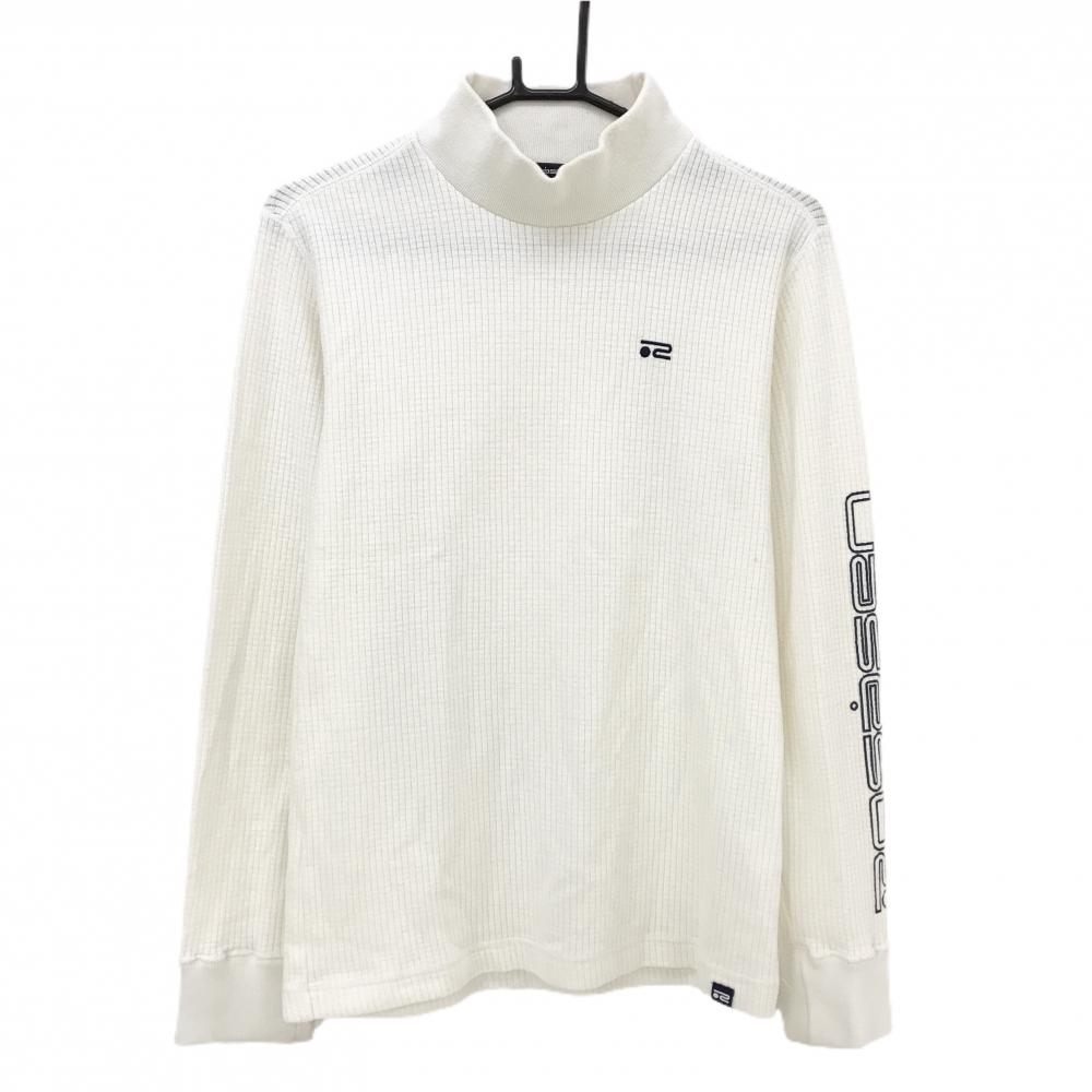 ロサーセン 長袖ハイネックシャツ 白 格子柄織生地 ロゴ刺しゅう  メンズ M ゴルフウェア Rosasen