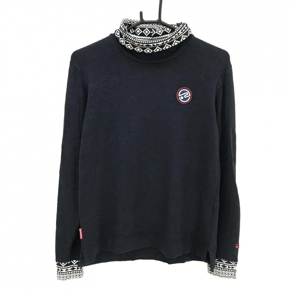 ロサーセン 長袖タートルネックシャツ 杢ネイビー×白 ネック内側・袖口総柄 裏起毛 メンズ M ゴルフウェア Rosasen