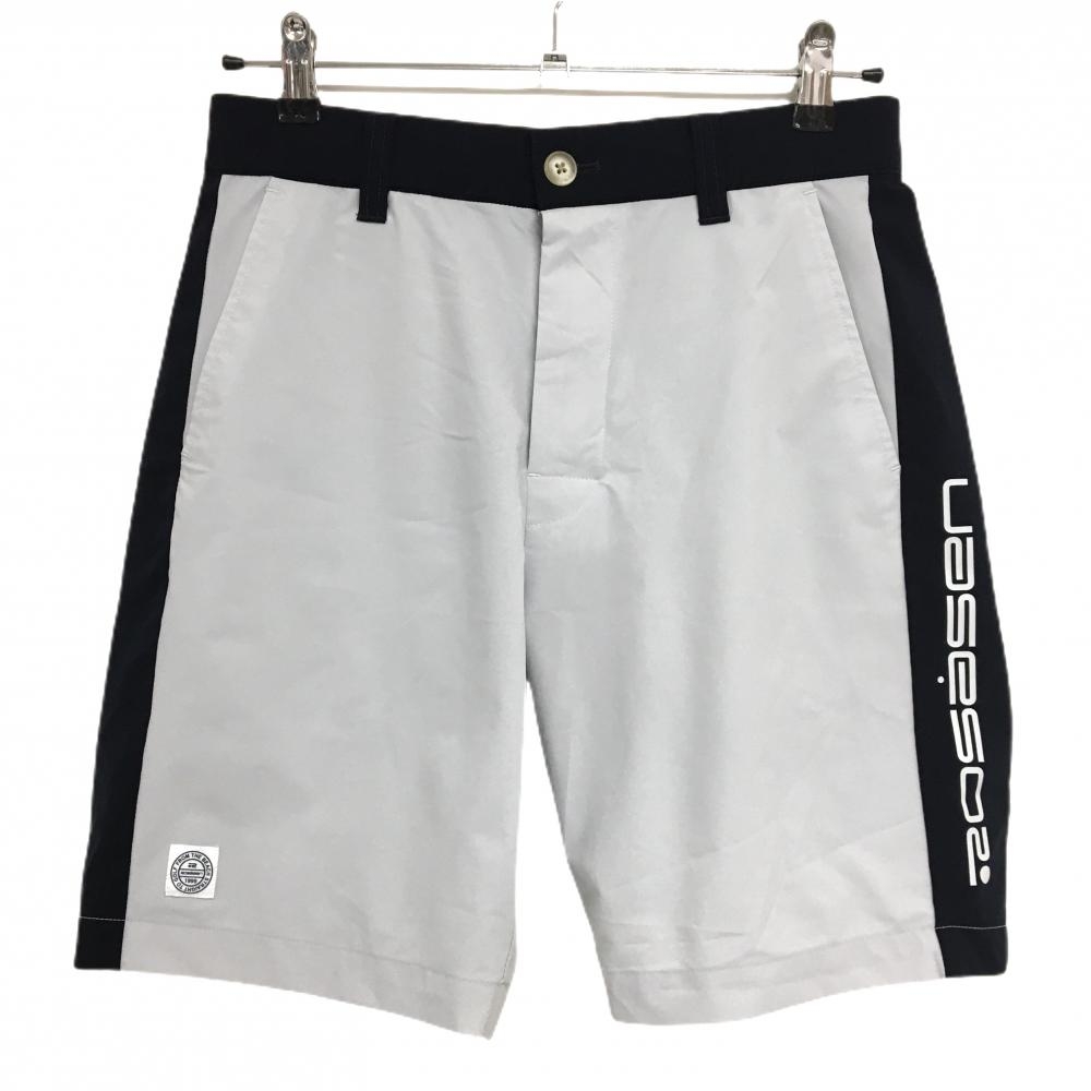【超美品】ロサーセン ハーフパンツ ライトグレー×ネイビー サイド切替 ロゴ メンズ 79 ゴルフウェア Rosasen