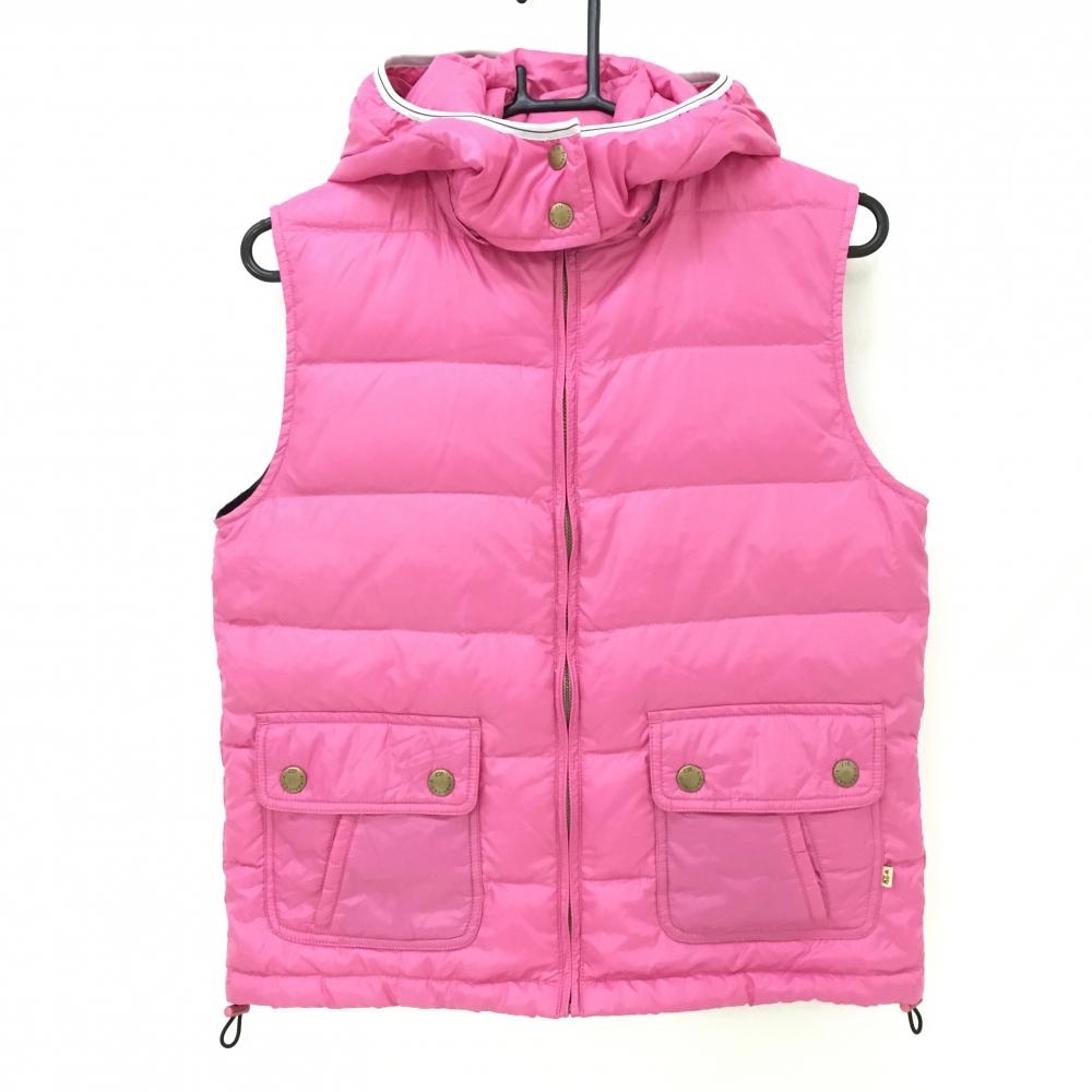 23区スポーツ ダウンベスト ピンク 無地 フード着脱可 ダウン90％ レディース III(XL) ゴルフウェア 23区