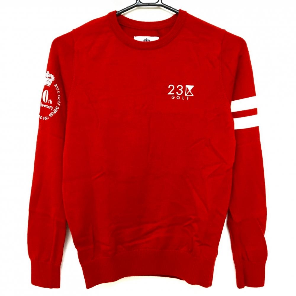 【美品】23区ゴルフ セーター レッド 袖2ライン ウール100％ ニット レディース I(M) ゴルフウェア 23区