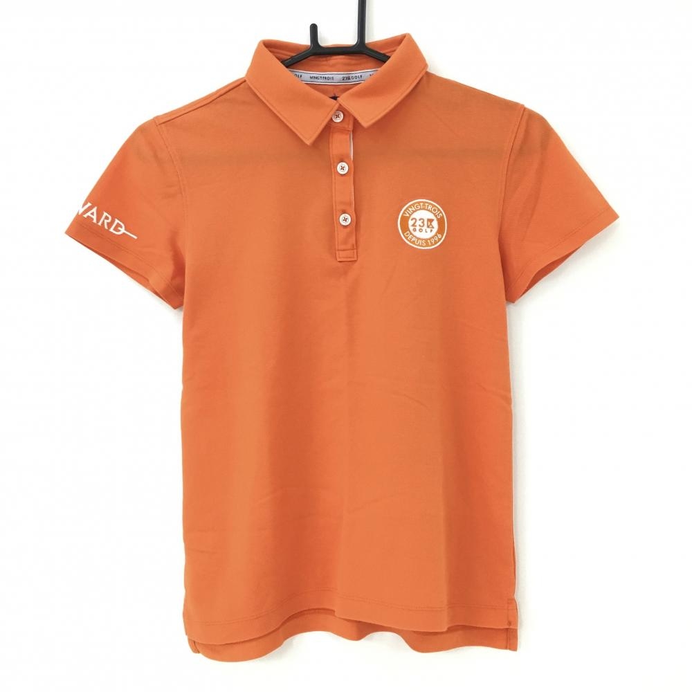 23区ゴルフ 半袖ポロシャツ オレンジ×白 胸元ロゴ刺しゅう  レディース I(M) ゴルフウェア 23区 画像