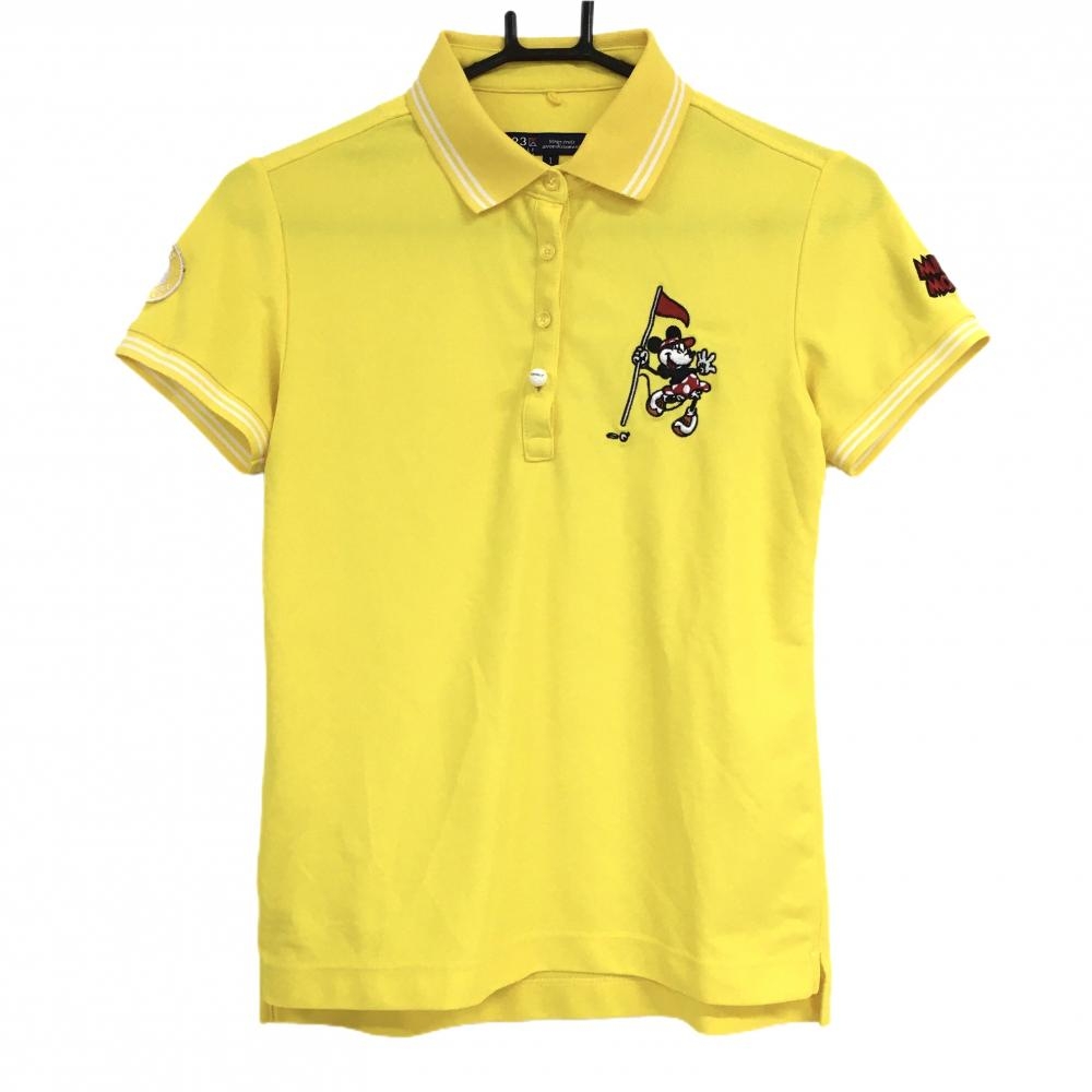 【美品】23区ゴルフ×Disney 半袖ポロシャツ イエロー ミニー ミッキー レディース I(M) ゴルフウェア 23区