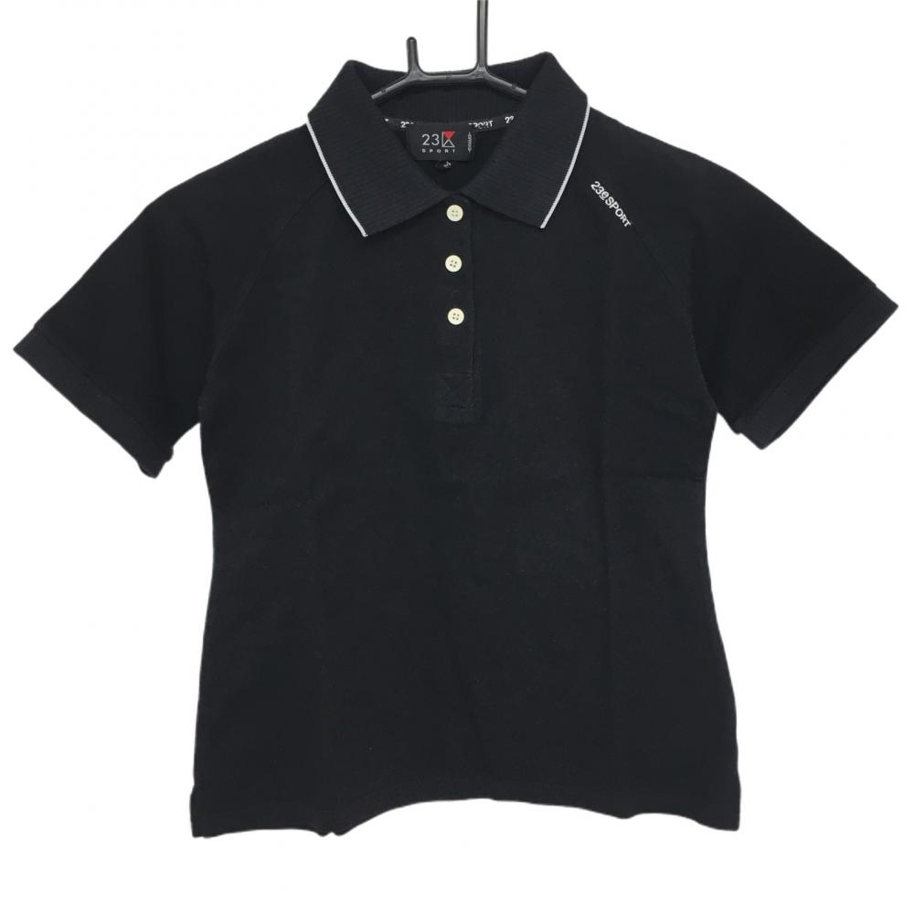 23区スポーツ 半袖ポロシャツ 黒×白 襟ニット レディース M ゴルフウェア 23区