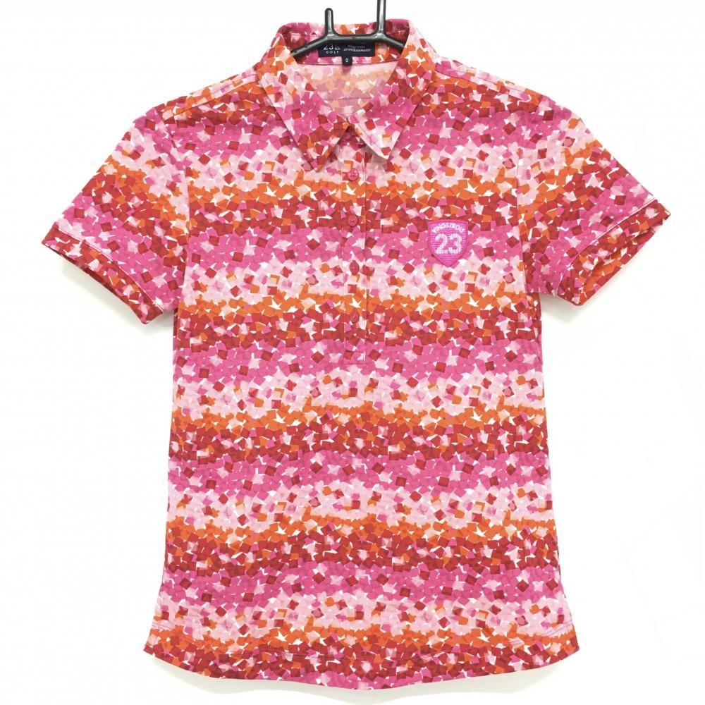 【超美品】23区ゴルフ 半袖ポロシャツ ピンク×レッド 総柄  レディース 0(S) ゴルフウェア 23区