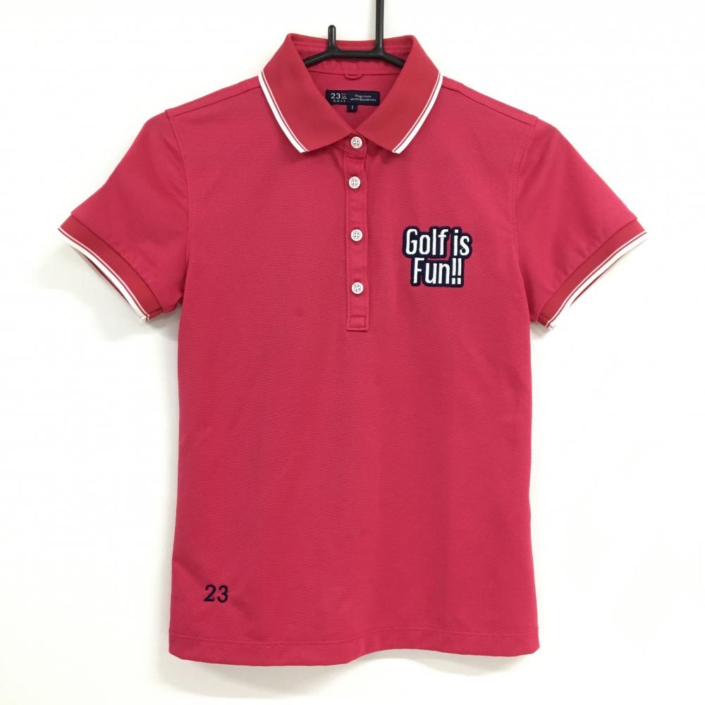 23区 半袖ポロシャツ ピンク系×白 胸刺しゅう レディース Ⅰ(M) ゴルフウェア 23区