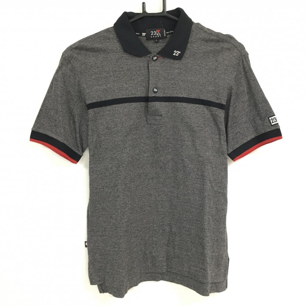 23区スポーツ 半袖ポロシャツ グレー×黒 胸元ライン レディース 1(M) ゴルフウェア 23区