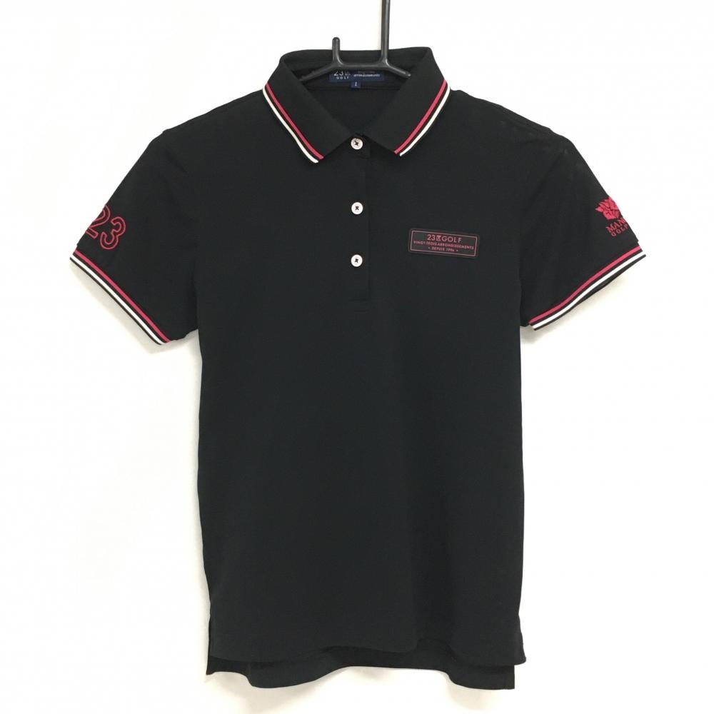 23区ゴルフ 半袖ポロシャツ 黒×ピンク 襟・袖口ライン MANGILAO レディース I(M) ゴルフウェア 23区