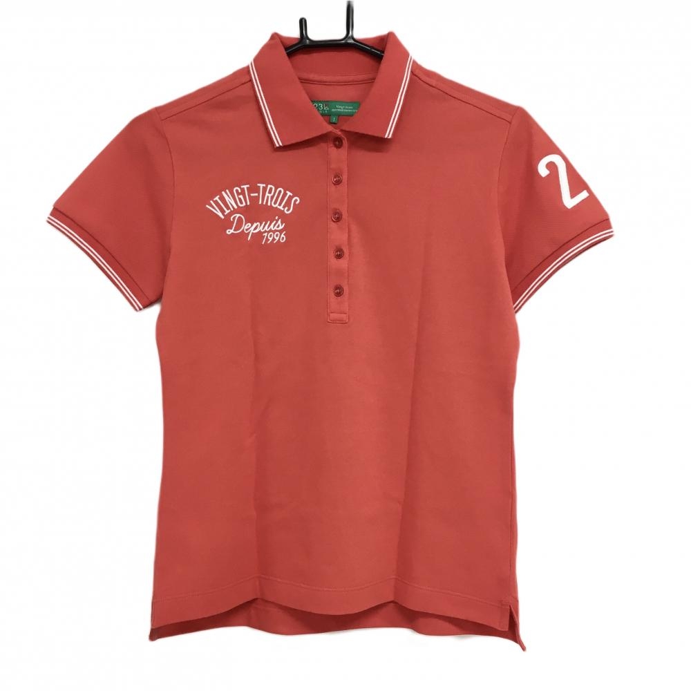 【超美品】23区ゴルフ 半袖ポロシャツ レッド×白 襟袖口ライン  レディース 1(M) ゴルフウェア 23区
