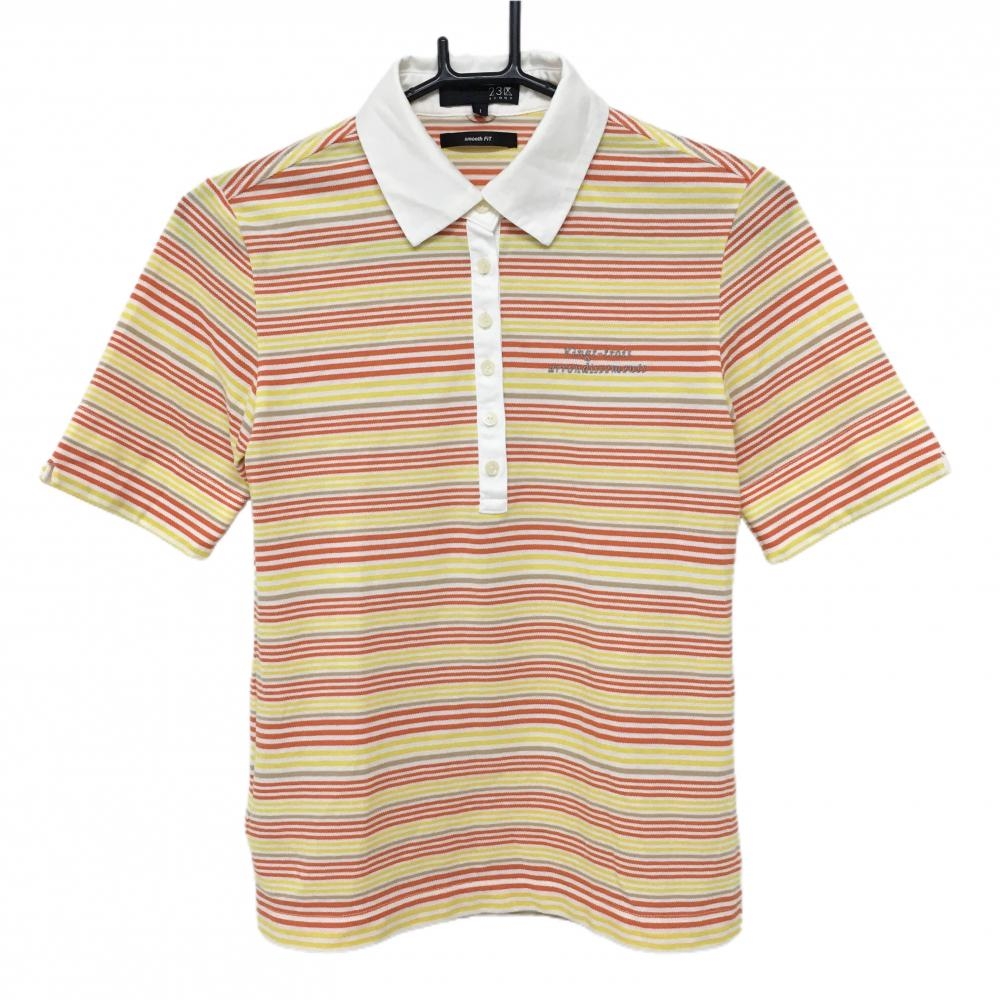 23区スポーツ 半袖ポロシャツ オレンジ×イエロー ボーダー  レディース I(M) ゴルフウェア 23区