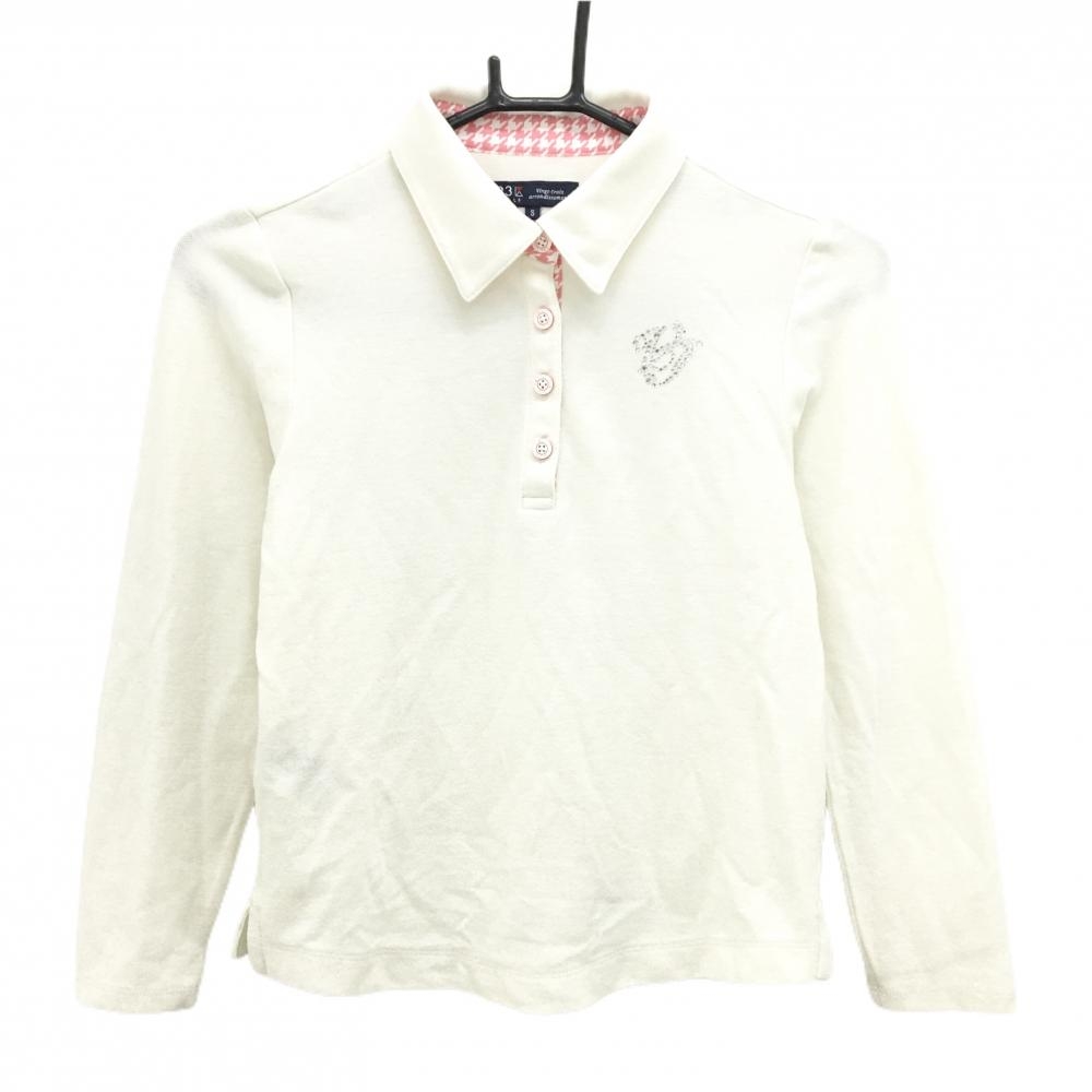 【美品】23区ゴルフ 長袖ポロシャツ 白 表微起毛 ラインストーン  レディース S ゴルフウェア 23区