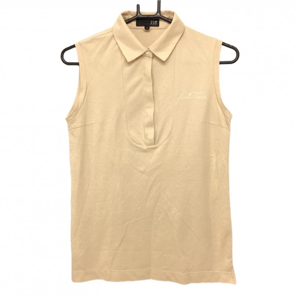 【美品】23区スポーツ ノースリーブポロシャツ ベージュ 胸元刺しゅう レディース I(M) ゴルフウェア 23区