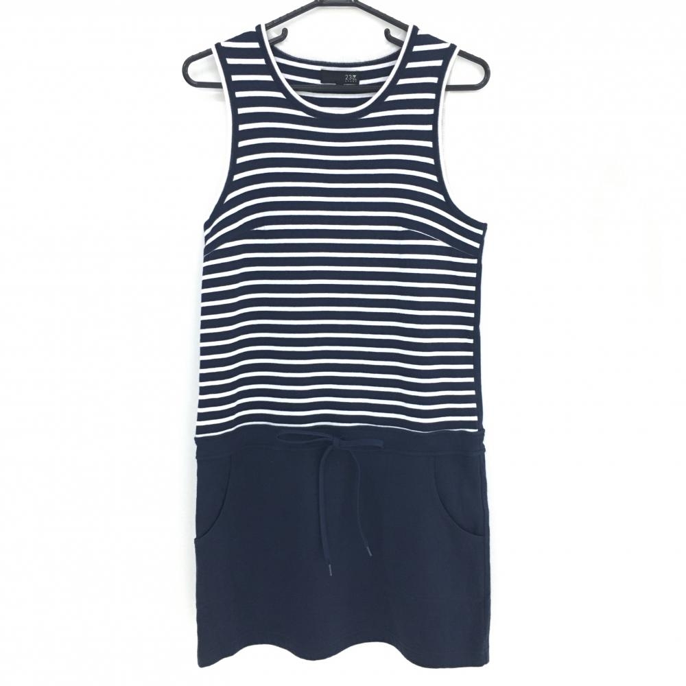 【美品】23区スポーツ ノースリーブワンピース ネイビー×白 ボーダー コットン100％  レディース M～L ゴルフウェア 23区