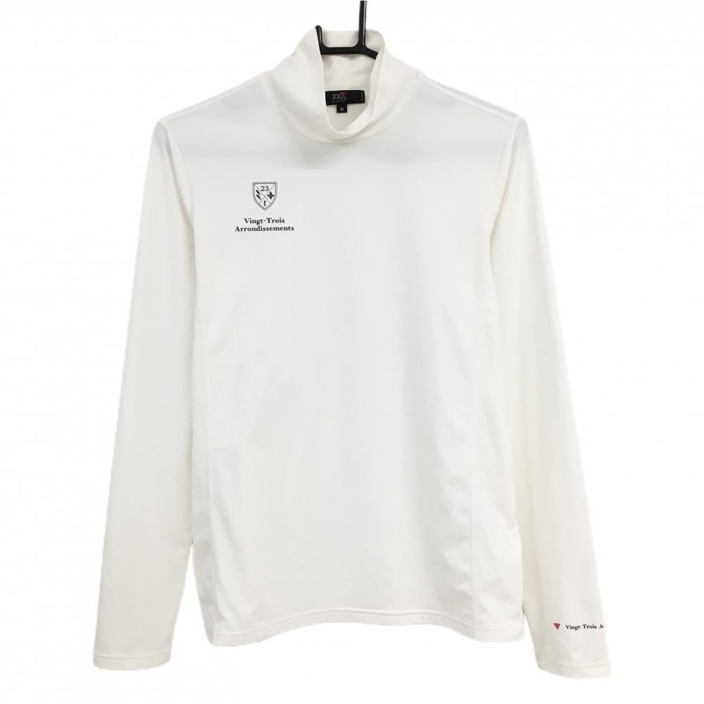 【美品】23区スポーツ ハイネックインナーシャツ 白×黒 ロゴプリント ストレッチ  レディース III(XL) ゴルフウェア 23区