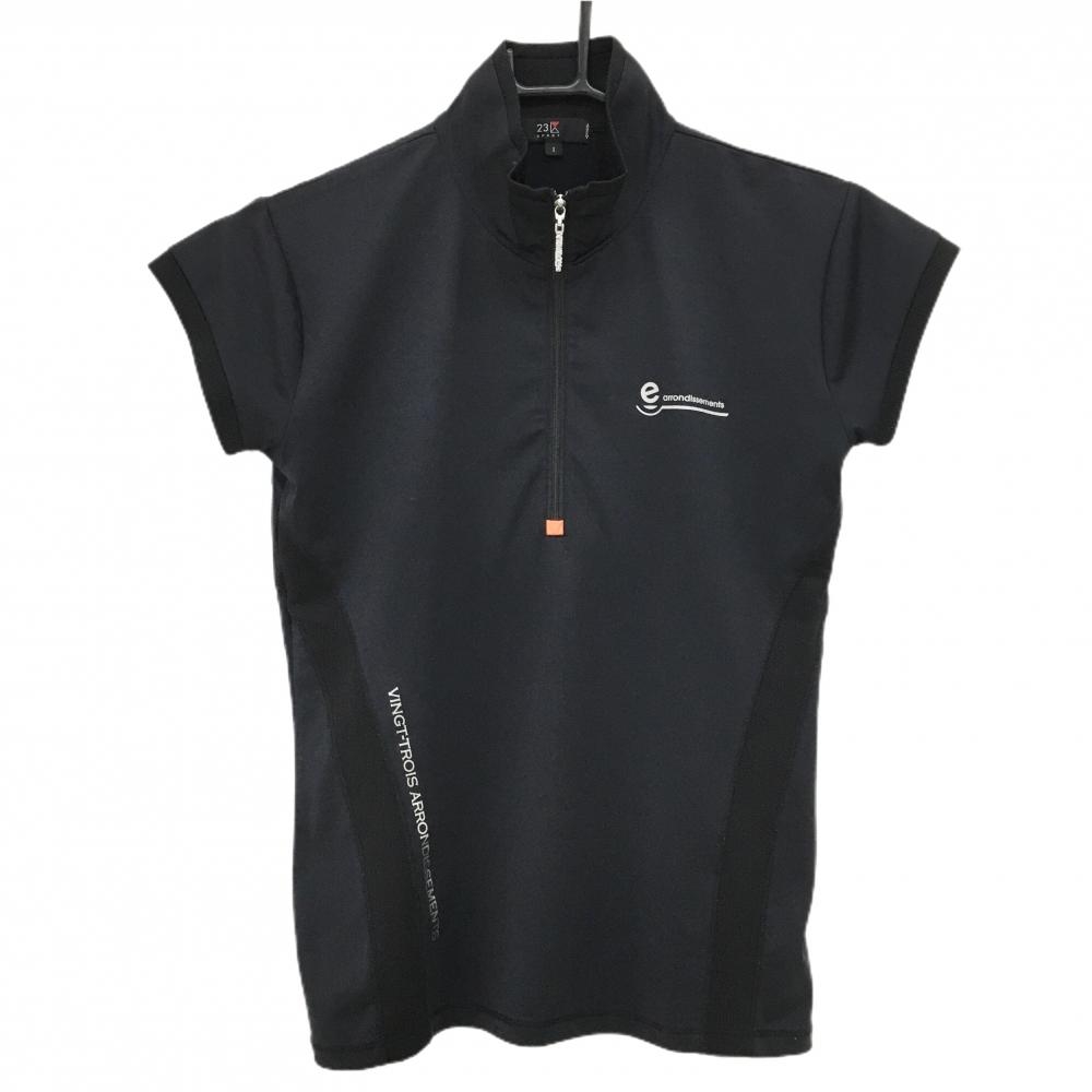 【超美品】23区スポーツ 半袖ハイネックシャツ 黒 一部メッシュ ハーフジップ レディース 1(M) ゴルフウェア 23区