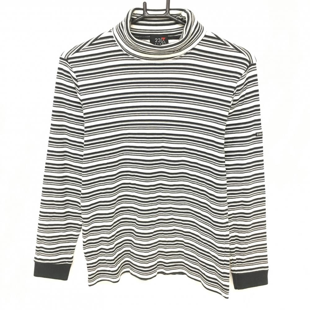 23区スポーツ 長袖ハイネックシャツ 白×黒 ボーダー  レディース L ゴルフウェア 23区