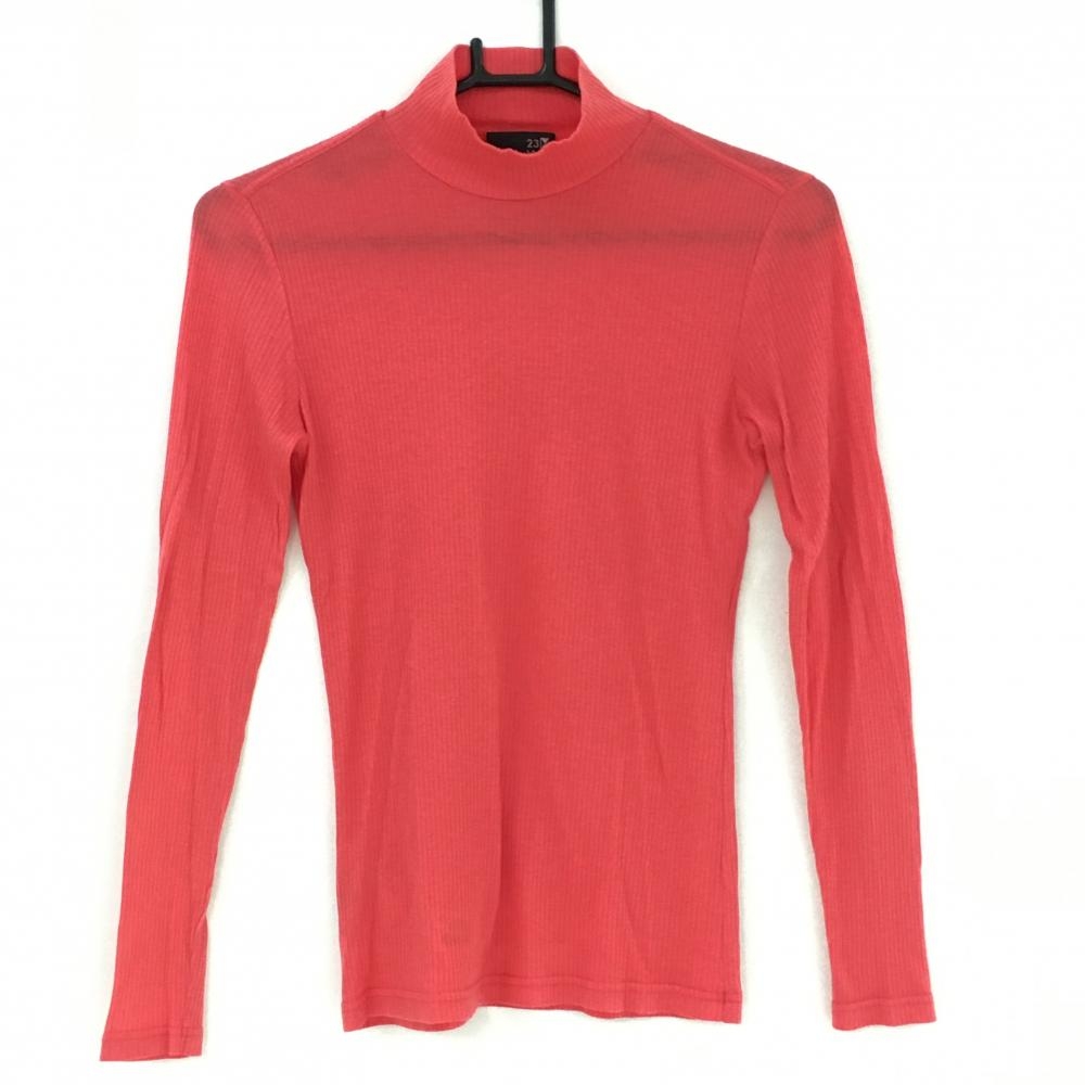 23区スポーツ 長袖ハイネックシャツ レッド ストライプ織生地  レディース M ゴルフウェア 23区