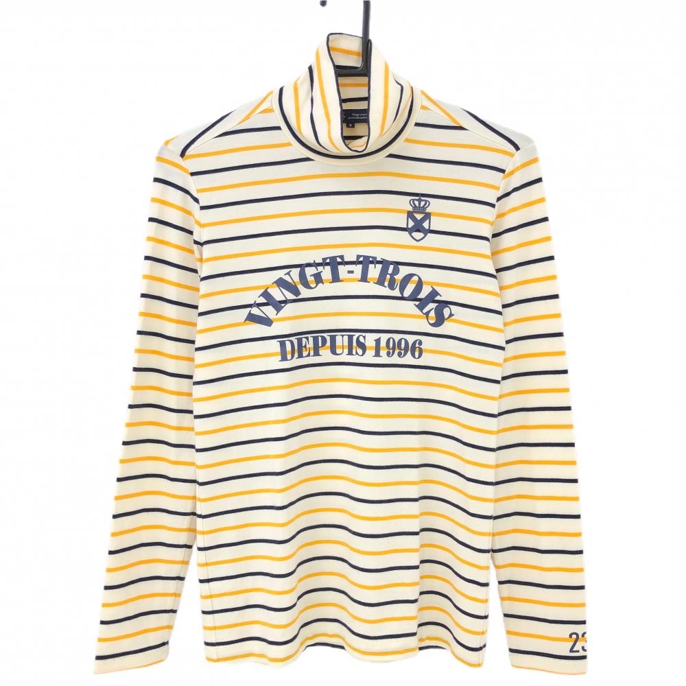 23区ゴルフ 長袖ハイネックシャツ アイボリー×オレンジ系 ボーダー 表微起毛 アクリル混  レディース II (L ) ゴルフウェア 23区