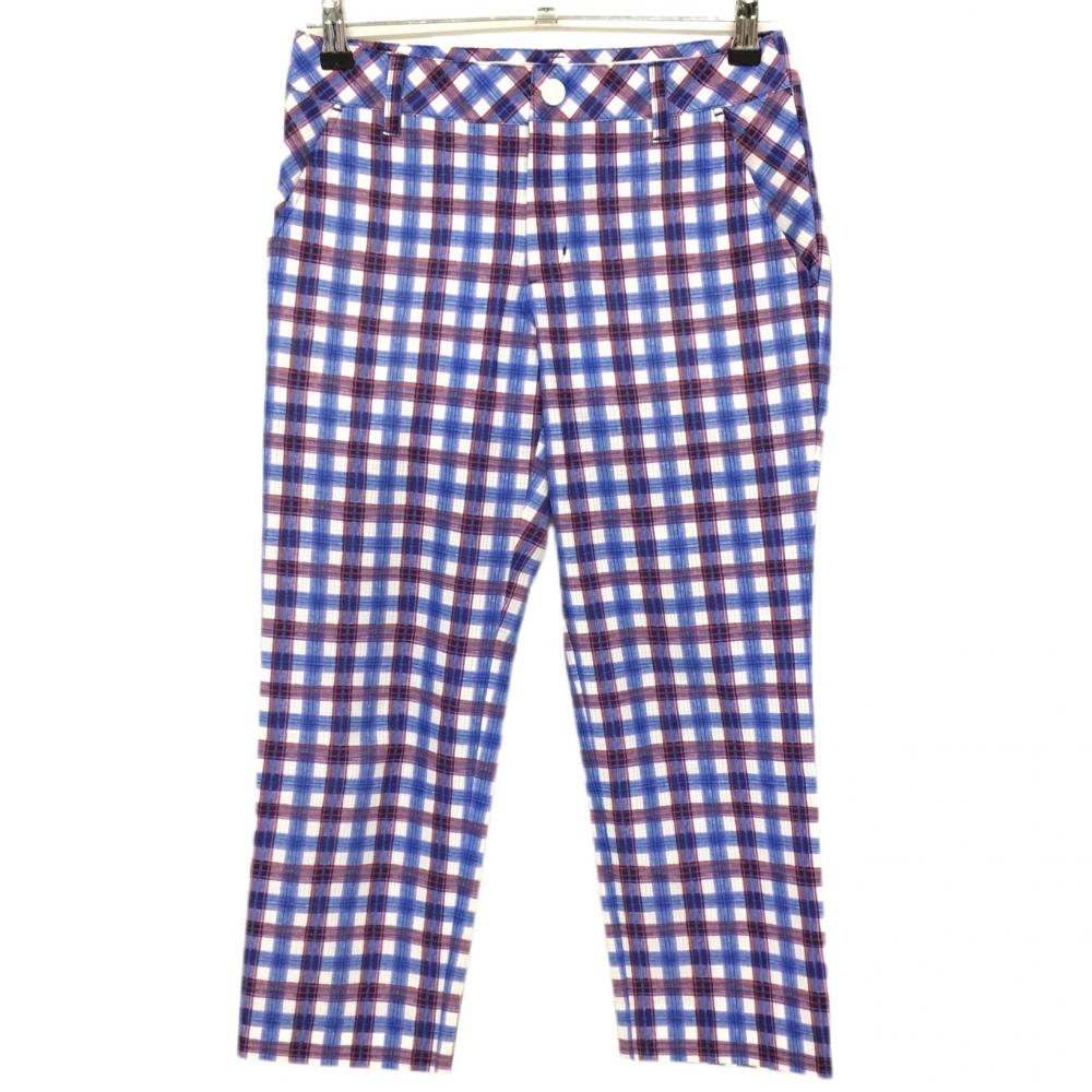 【超美品】23区ゴルフ 半端丈パンツ ブルー×レッド チェック柄 裏地付き 薄手 レディース 61(S) ゴルフウェア 23区