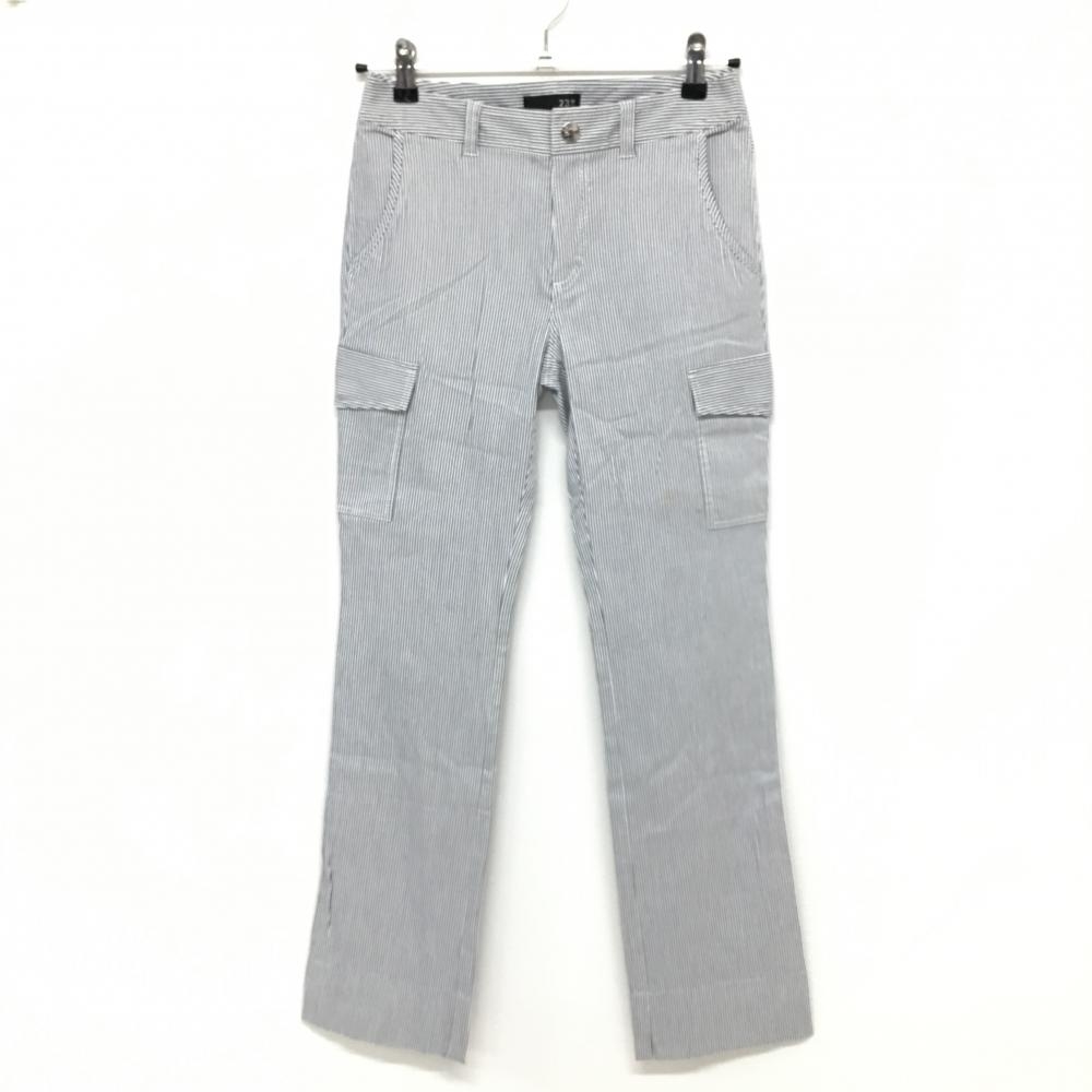 23区スポーツ カーゴパンツ ネイビー×白 細ストライプ 複数ポケット レディース 61(S) ゴルフウェア 23区