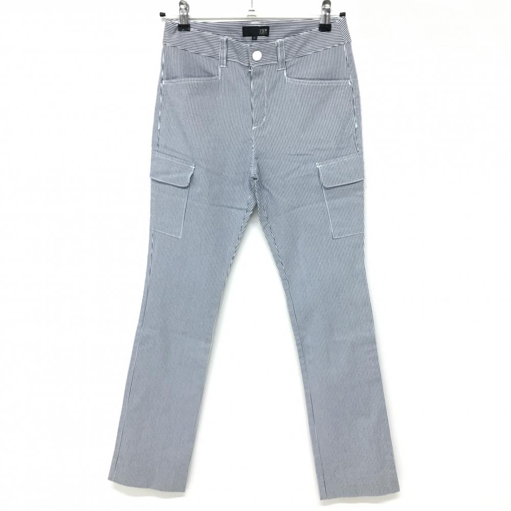 【美品】23区スポーツ カーゴパンツ ネイビー×白 細ストライプ ストレッチ レディース 61 ゴルフウェア 23区
