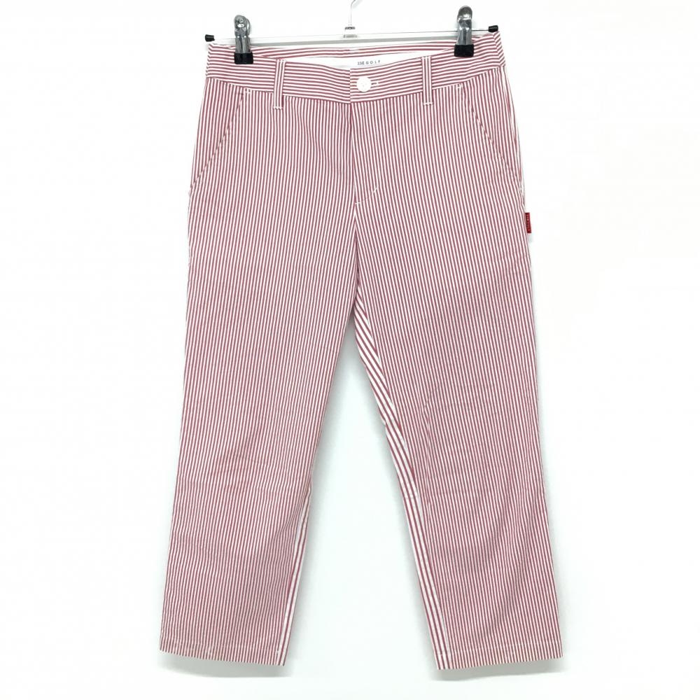 23区ゴルフ 七分丈パンツ レッド×白 ストライプ柄 後ろ刺しゅう  レディース 61(S) ゴルフウェア 23区
